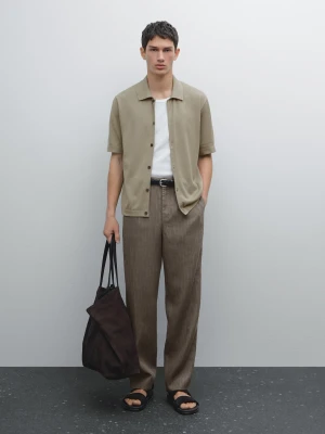 Kardigan Z Mieszanki Bawełny Z Krótkim Rękawem - Zielony Wodnisty - - Massimo Dutti - Mężczyzna