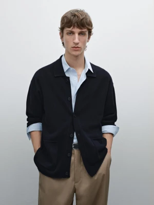 Dzianinowy Kardigan Z Mieszanki Bawełny - Granatowy - - Massimo Dutti - Mężczyzna