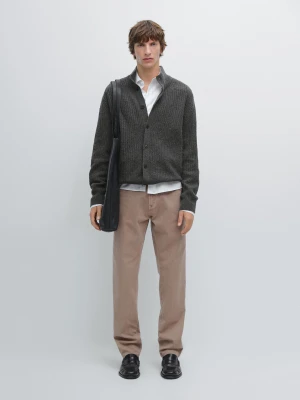 Dzianinowy Kardigan Z Mieszanki Bawełny Z Półgolfem - Brudnoszary - - Massimo Dutti - Mężczyzna