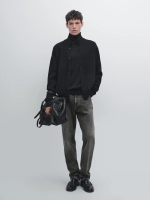 Dzianinowy Kardigan Z Mieszanki Bawełny Z Półgolfem - Czarny - - Massimo Dutti - Mężczyzna
