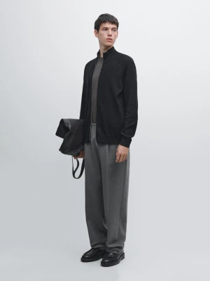 Dzianinowy Kardigan Z Mieszanki Bawełny Z Rękawem Raglanowym - Czarny - - Massimo Dutti - Mężczyzna