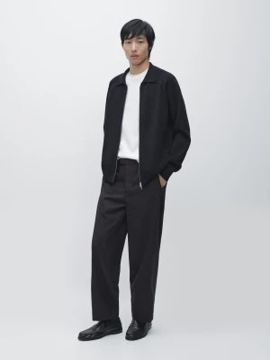 Dzianinowy Kardigan Z Mieszanki Bawełny Z Zapięciem Na Suwak - Granatowy - - Massimo Dutti - Mężczyzna