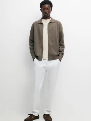 Dzianinowy Kardigan Z Mieszanki Bawełny Z Zapięciem Na Suwak - Khaki - - Massimo Dutti - Mężczyzna