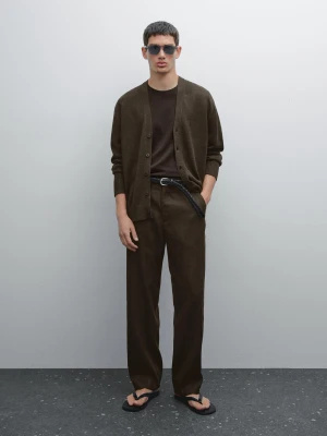 Dzianinowy Kardigan Z Mieszanki Lnu - Brązowy - - Massimo Dutti - Mężczyzna