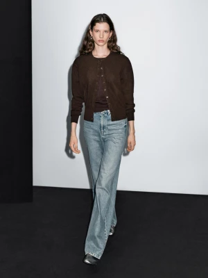 Dzianinowy Kardigan Z Mieszanki Wełny - Czekoladowy - - Massimo Dutti - Female