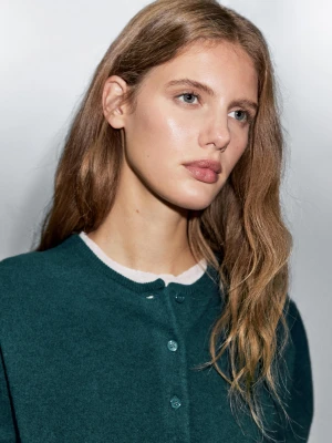 Dzianinowy Kardigan Z Mieszanki Wełny - Niebieskie - - Massimo Dutti - Female