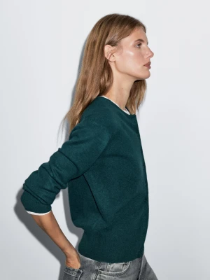Dzianinowy Kardigan Z Mieszanki Wełny - Niebieskie - - Massimo Dutti - Kobieta