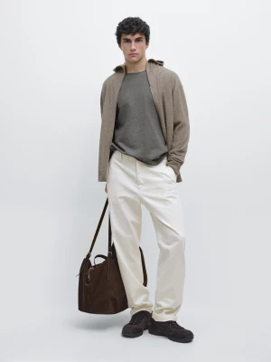 Dzianinowy Kardigan Z Mieszanki Wełny Z Kapturem - Ciemny Khaki - - Massimo Dutti - Mężczyzna