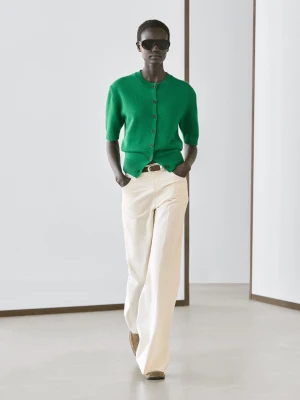 Dzianinowy Kardigan Z Mieszanki Wełny Z Krótkim Rękawem - Zielony - - Massimo Dutti - Kobieta