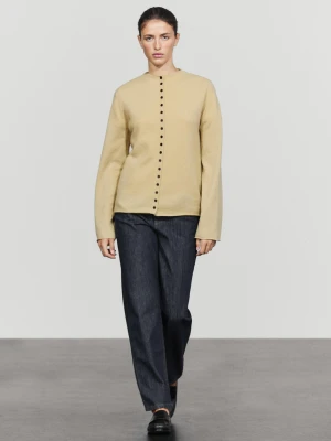 Dzianinowy Kardigan Z Mieszanki Wełny Zapinany Na Guziki - Oliwkowy - Massimo Dutti - Female