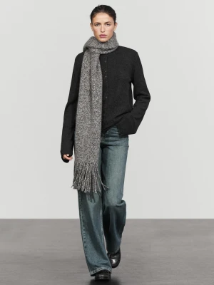 Dzianinowy Kardigan Z Mieszanki Wełny Zapinany Na Guziki - Szary Antracytowy - Massimo Dutti - Female