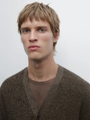 Dzianinowy Kardigan Z Muliny Ze 100% Bawełny - Popielaty Brąz - - Massimo Dutti - Male