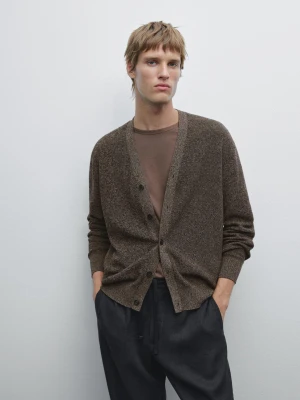 Dzianinowy Kardigan Z Muliny Ze 100% Bawełny - Popielaty Brąz - - Massimo Dutti - Mężczyzna