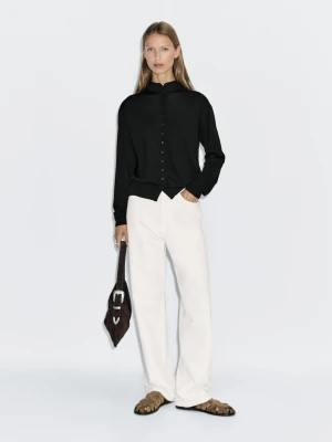 Dzianinowy Kardigan Z Półgolfem - Czarny - - Massimo Dutti - Kobieta