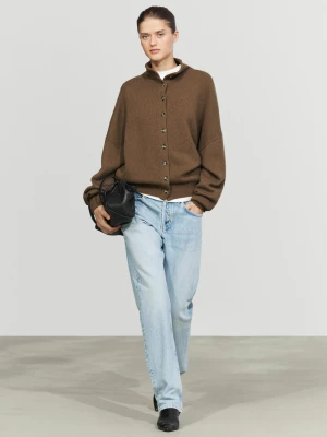 Dzianinowy Kardigan Z Wełny I Kaszmiru Z Kołnierzem Kominowym - Karmelowy - Massimo Dutti - Female