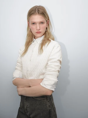 Zdjęcie produktu Dzianinowy Kardigan Ze 100% Bawełny O Splocie Warkoczowym - Surowy - - Massimo Dutti - Kobieta