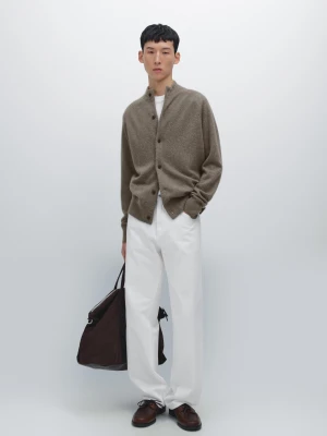 Dzianinowy Kardigan Ze 100% Kaszmiru - Ciemny Khaki - - Massimo Dutti - Mężczyzna