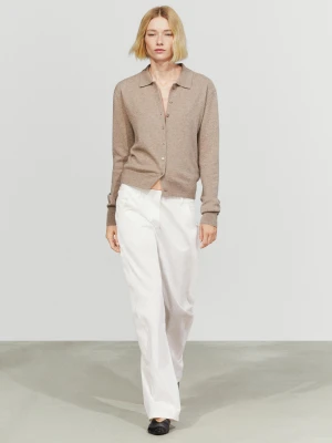 Dzianinowy Kardigan Ze 100% Kaszmiru Z Kołnierzykiem Polo - Norkowy - Massimo Dutti - Female