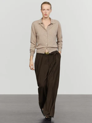 Dzianinowy Kardigan Ze 100% Kaszmiru Z Kołnierzykiem Polo - Norkowy - Massimo Dutti - Female