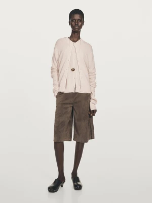 Dzianinowy Kardigan Ze 100% Kaszmiru Z Okrągłym Dekoltem - Beżowy - - Massimo Dutti - Kobieta