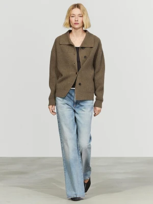 Dzianinowy Kardigan Ze 100% Kaszmiru Z Zapięciem Kopertowym - Khaki - Massimo Dutti - Female