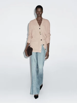 Dzianinowy Kardigan Ze 100% Wełny - Beżowy - - Massimo Dutti - Kobieta