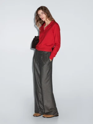 Dzianinowy Kardigan Ze 100% Wełny - Czerwony - - Massimo Dutti - Kobieta