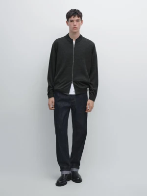 Dzianinowy Kardigan Na Suwak Z Wełny Merynosów - Brudnoszary - - Massimo Dutti - Mężczyzna