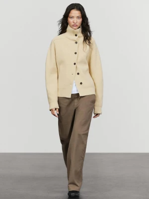 Dzianinowy Kardigan Ze 100% Wełny Na Guziki - Waniliowy - Massimo Dutti - Female