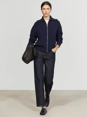 Dzianinowy Kardigan Ze 100% Wełny Na Suwak - Niebieski Atramentowy - Massimo Dutti - Female