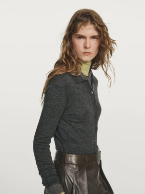 Kardigan Z Wełnianej Dzianiny − Studio - Brudnoszary - - Massimo Dutti - Kobieta