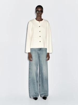 Dzianinowy Kardigan Ze 100% Wełny - Biały Złamany - - Massimo Dutti - Kobieta