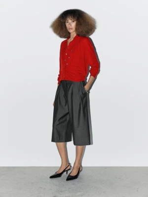 Dzianinowy Kardigan Ze 100% Wełny Wielofunkcyjny - Studio - Czerwony - - Massimo Dutti - Kobieta