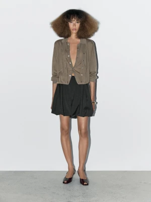 Dzianinowy Kardigan Multiway Ze Wełny − Studio - Zielonkawy - - Massimo Dutti - Kobieta