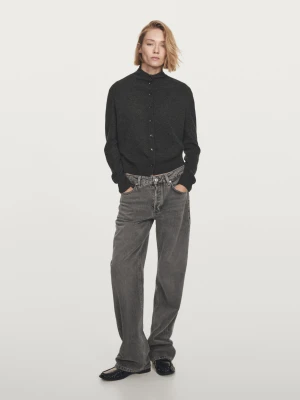 Dzianinowy Kardigan Ze 100% Wełny Z Golfem - Szary Antracytowy - - Massimo Dutti - Kobieta