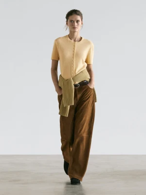 Dzianinowy Kardigan Ze 100% Wełny Z Krótkim Rękawem - Żółty - - Massimo Dutti - Kobieta