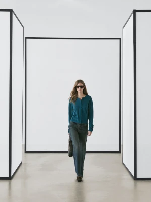 Dzianinowy Kardigan Ze 100% Wełny Z Oblekanymi Guzikami - Niebieski - - Massimo Dutti - Kobieta