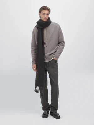 Dzianinowy Kardigan Ze 100% Wełny Z Półgolfem - Piaskowy - - Massimo Dutti - Mężczyzna