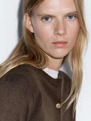 Dzianinowy Kardigan Ze 100% Wełny Ze Złotymi Guzikami - Brązowy - - Massimo Dutti - Female