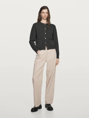 Dzianinowy Kardigan Ze Złotymi Guzikami - Szary Antracytowy - - Massimo Dutti - Kobieta