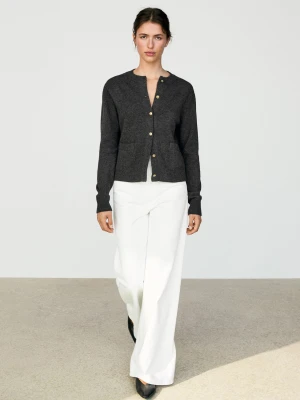 Dzianinowy Kardigan Ze Złotymi Guzikami - Szary Antracytowy - - Massimo Dutti - Kobieta