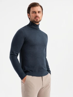 Dzianinowy męski golf z wiskozą – granatowy melanż V4 - Rozmiar: L Ombre Clothing