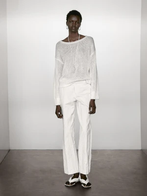 Dzianinowy Sweter 100% Len - Biały - - Massimo Dutti - Female