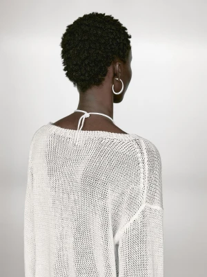 Dzianinowy Sweter 100% Len - Biały - - Massimo Dutti - Kobieta