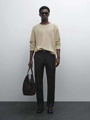 Dzianinowy Sweter 100% Len - Popielaty - - Massimo Dutti - Mężczyzna