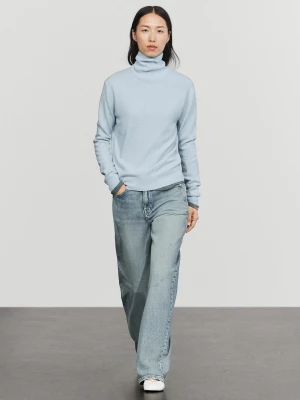 Dzianinowy Sweter: Golf, Mieszanka Wełny - Błękitny - Massimo Dutti - Female