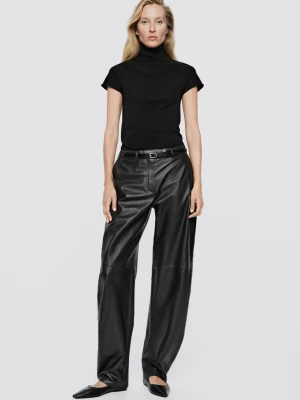 Dzianinowy Sweter Krótki Rękaw Ze 100% Wełny - Limited Edition - Czarny - Massimo Dutti - Female