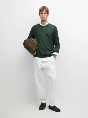 Zdjęcie produktu Sweter Dzianinowy Ze 100% Lnu Z Okrągłym Dekoltem - Butelkowy - - Massimo Dutti - Mężczyzna