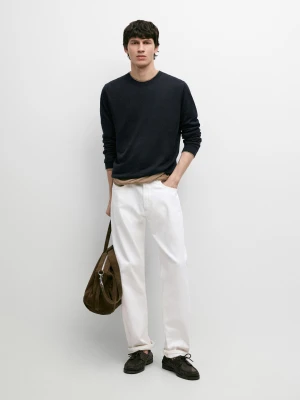 Zdjęcie produktu Sweter Dzianinowy Ze 100% Lnu Z Okrągłym Dekoltem - Granatowy - - Massimo Dutti - Mężczyzna