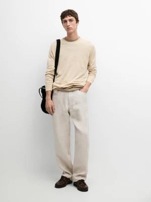 Zdjęcie produktu Sweter Dzianinowy Ze 100% Lnu Z Okrągłym Dekoltem - Waniliowy - - Massimo Dutti - Mężczyzna